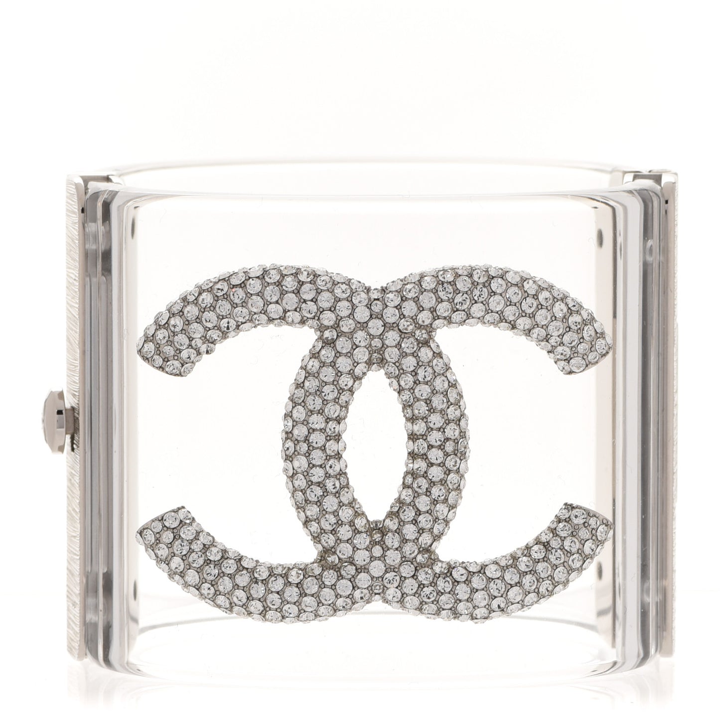 Lucite Crystal CC Cuff Transparent Silver