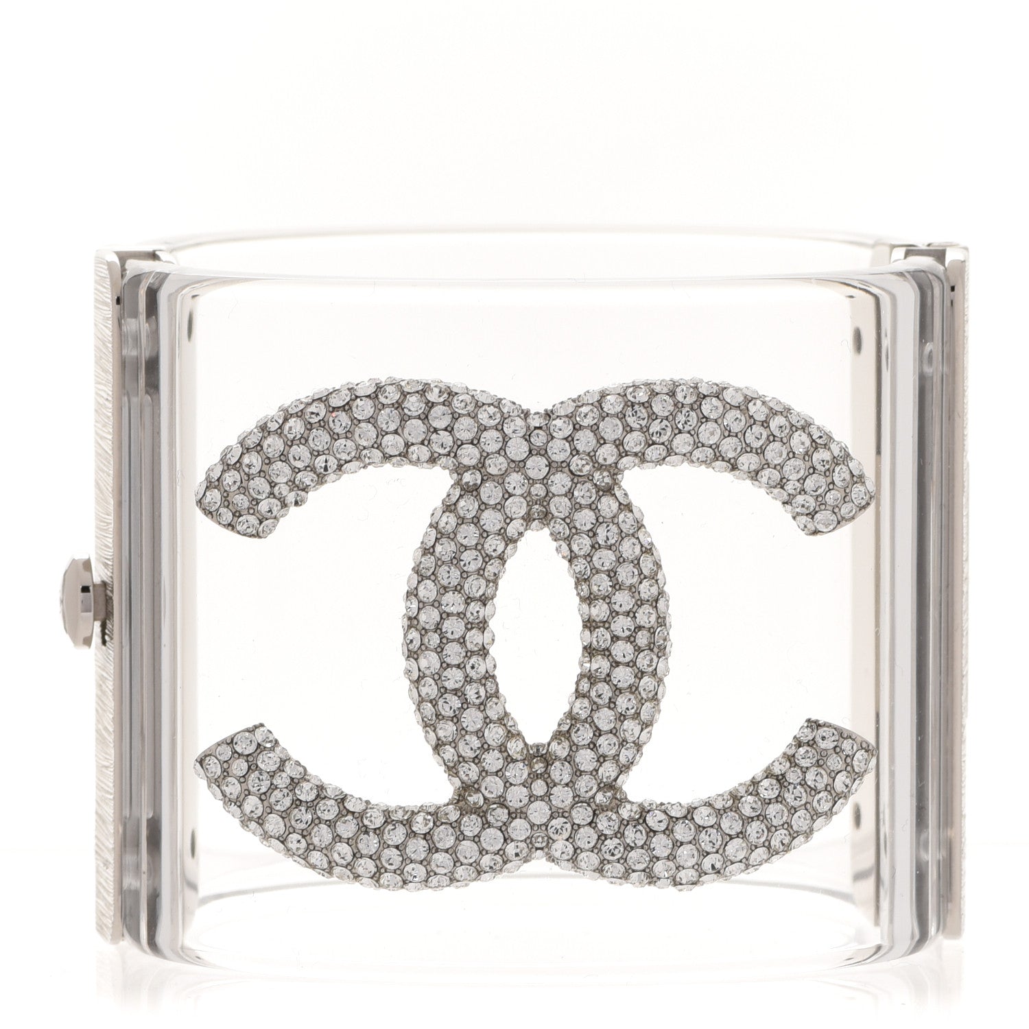 Chanel Lucite Crystal CC Cuff Transparent Silver 1 of 6