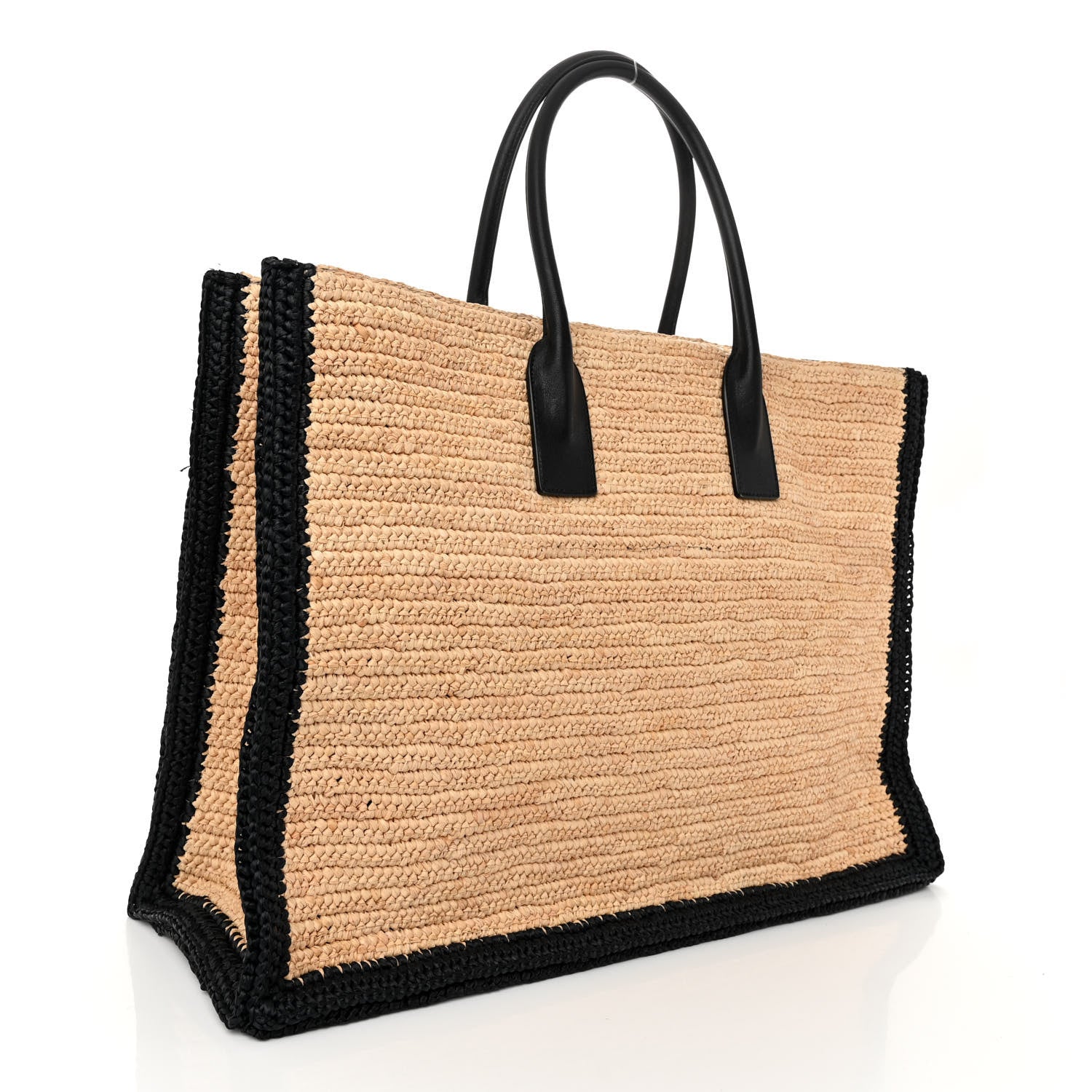 Saint Laurent Raffia Calfskin Rive Gauche Tote Naturale Black 3 of 10