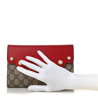 Gucci GG Supreme Monogram Mini Peony Pearly Clutch Red 2 of 6