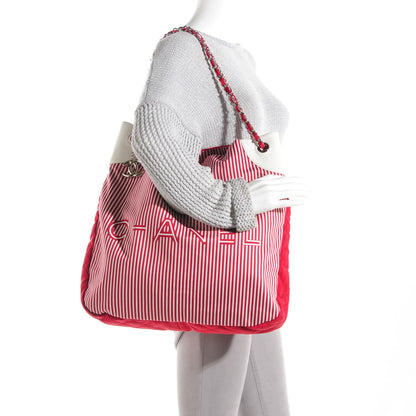 Chanel Grosgrain Striped Tote Red White 3 of 8