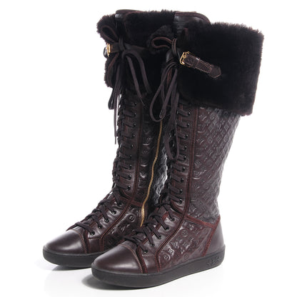 Louis Vuitton Calfskin Embossed Lamb Fur Polka Tall Boots 37 Brown 3 of 6