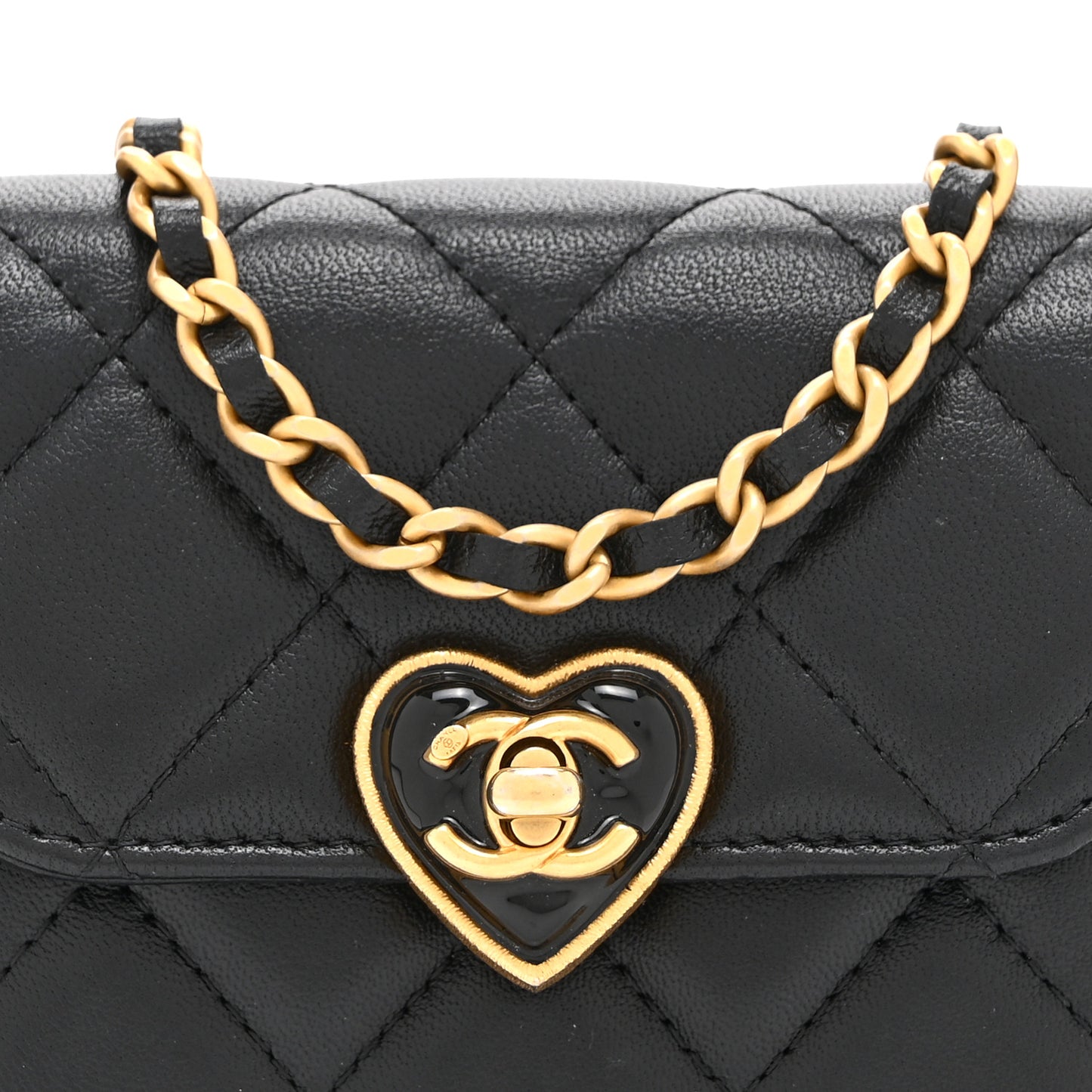 Lambskin Plexiglass Quilted Coco Love Clutch With Chain Black