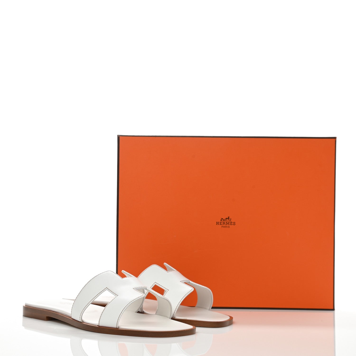 Hermes Box Calfskin Oran Sandals 37.5 White 9 of 9