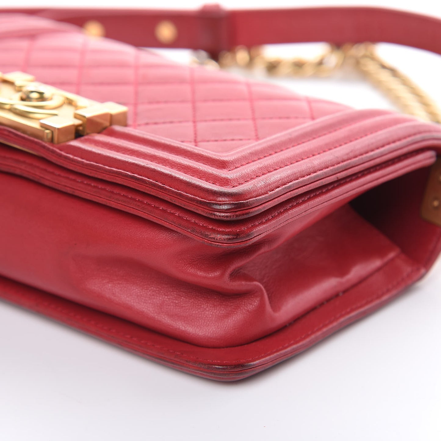 Lambskin Quilted Small Boy Flap Dark Red