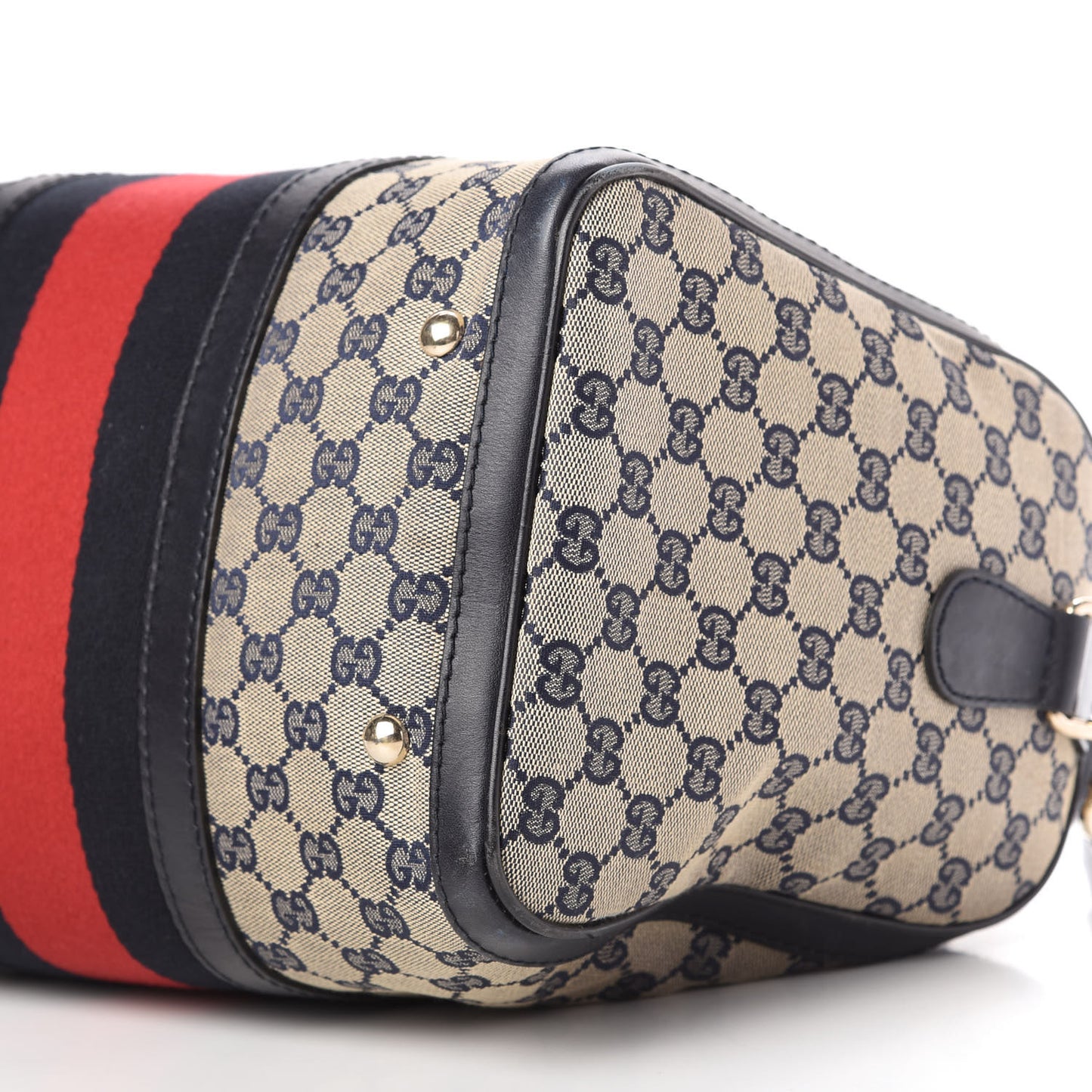 Monogram Selleria Calfskin Vintage Web Medium Boston Beige Blue