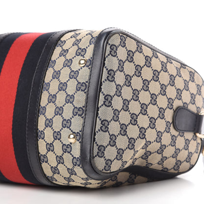 Gucci Monogram Selleria Calfskin Vintage Web Medium Boston Beige Blue 7 of 10