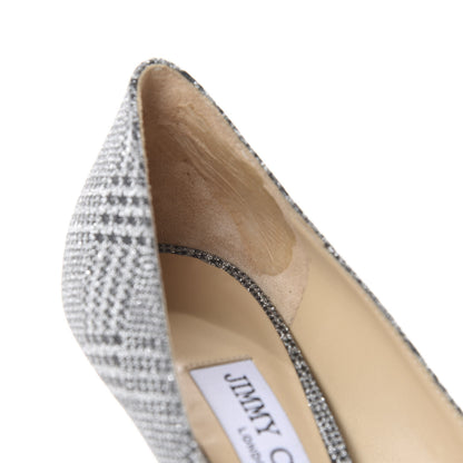 Jimmy Choo Metallic Fabric Plaid Love Prince Of Stars 85 Pump 39 Silver 9 of 10