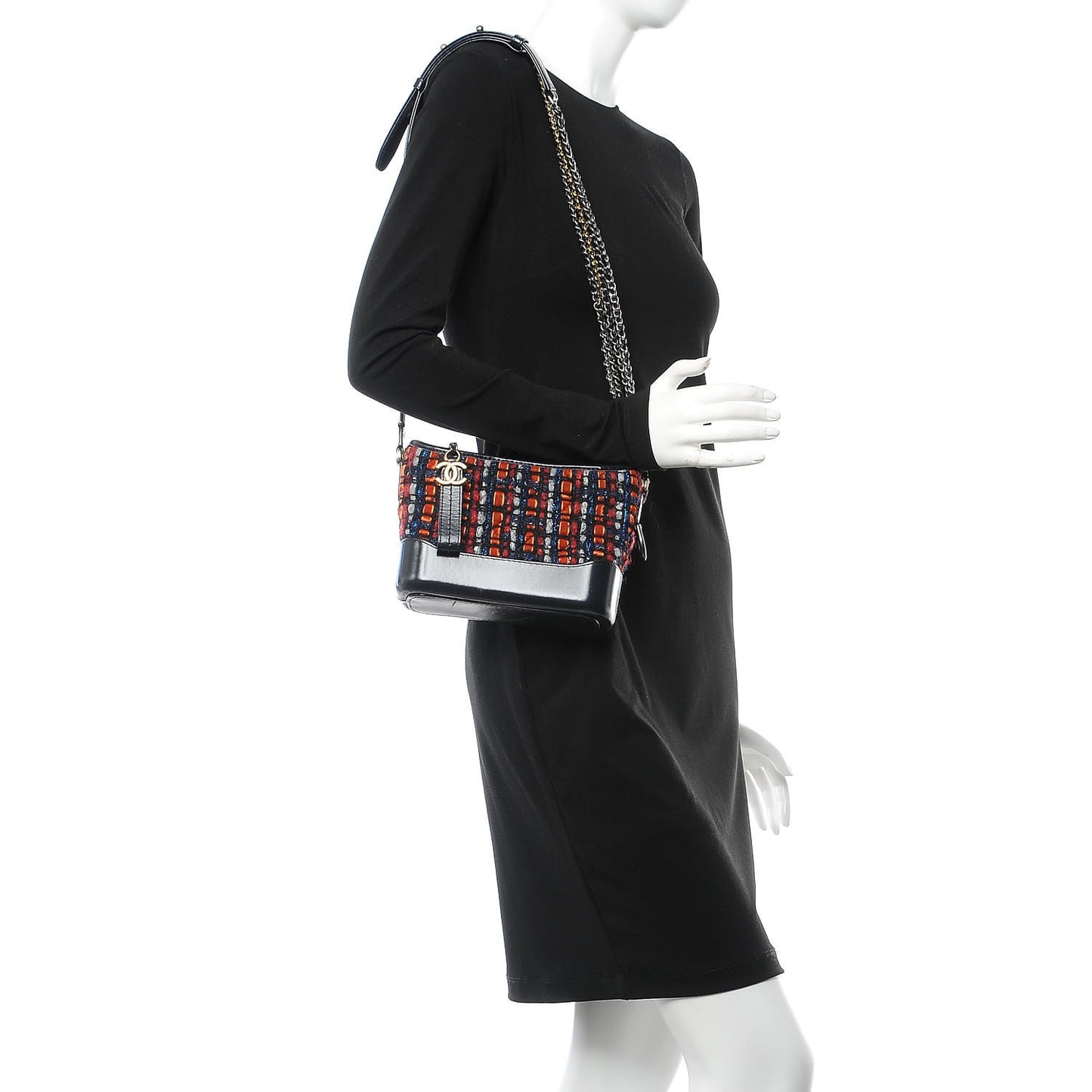 Tweed Calfskin Small Gabrielle Hobo Navy