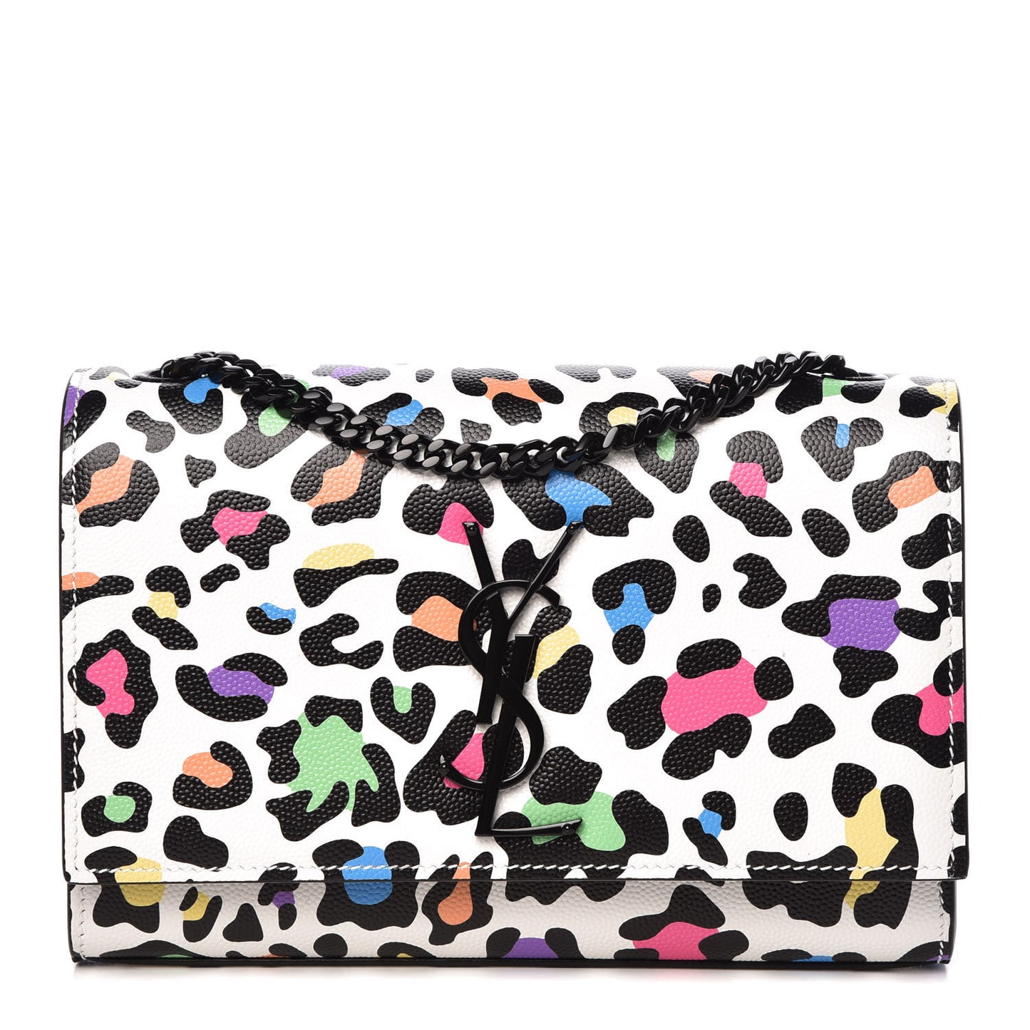 Grain De Poudre Small Classic Monogram Multicolor Leopard Print Kate Satchel White