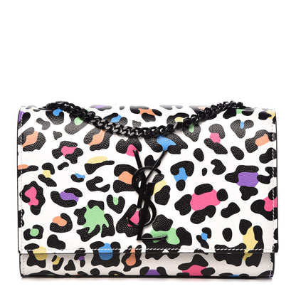 Saint Laurent Grain De Poudre Small Classic Monogram Multicolor Leopard Print Kate Satchel White 1 of 8