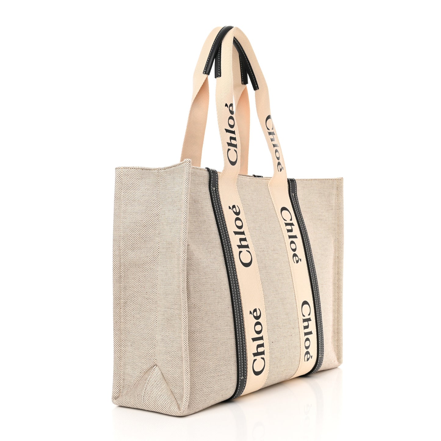 Cotton Calfskin Large Woody Ribbon Tote White Black