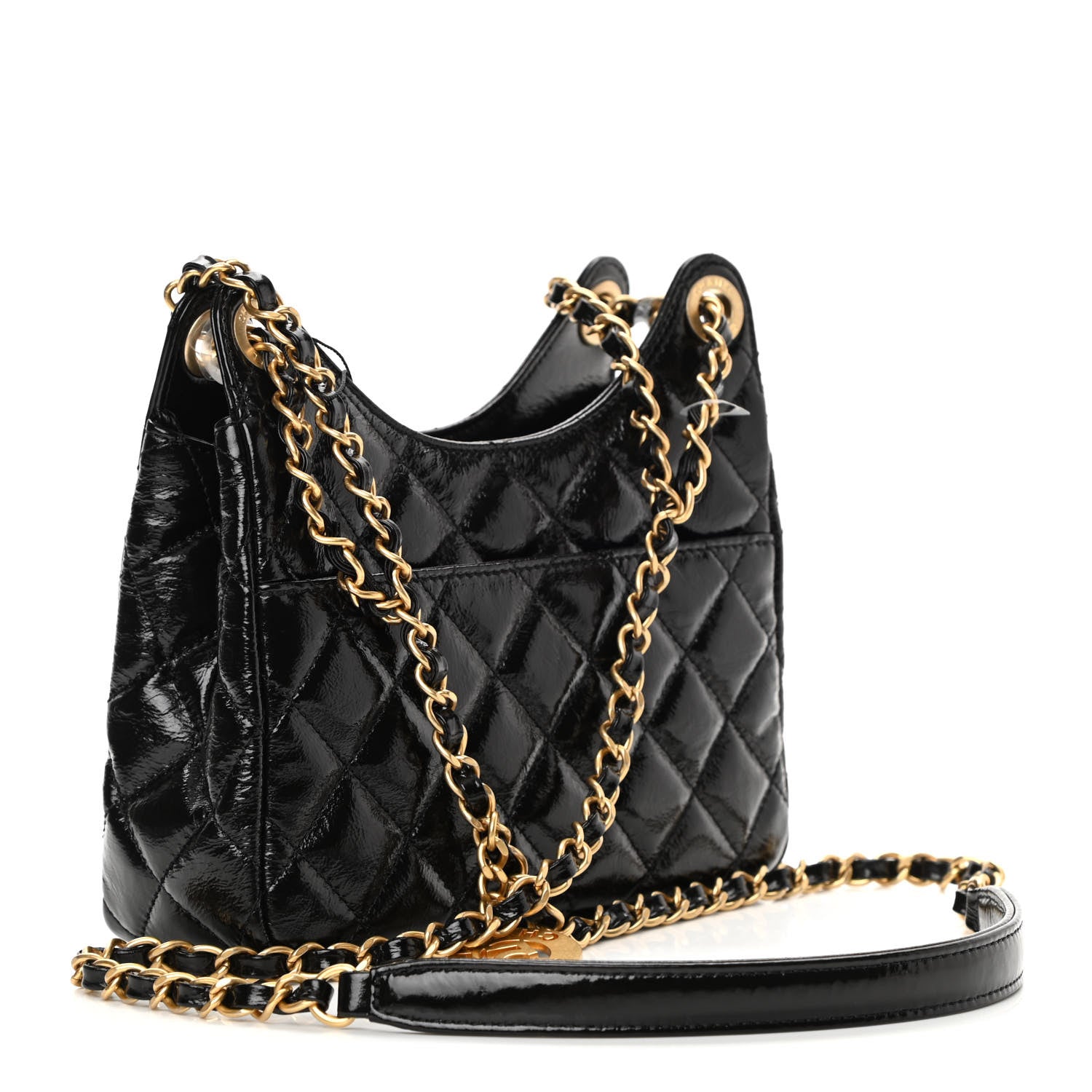 Chanel Shiny Crumpled Calfskin Quilted Small Wavy CC Hobo Black 3 of 11