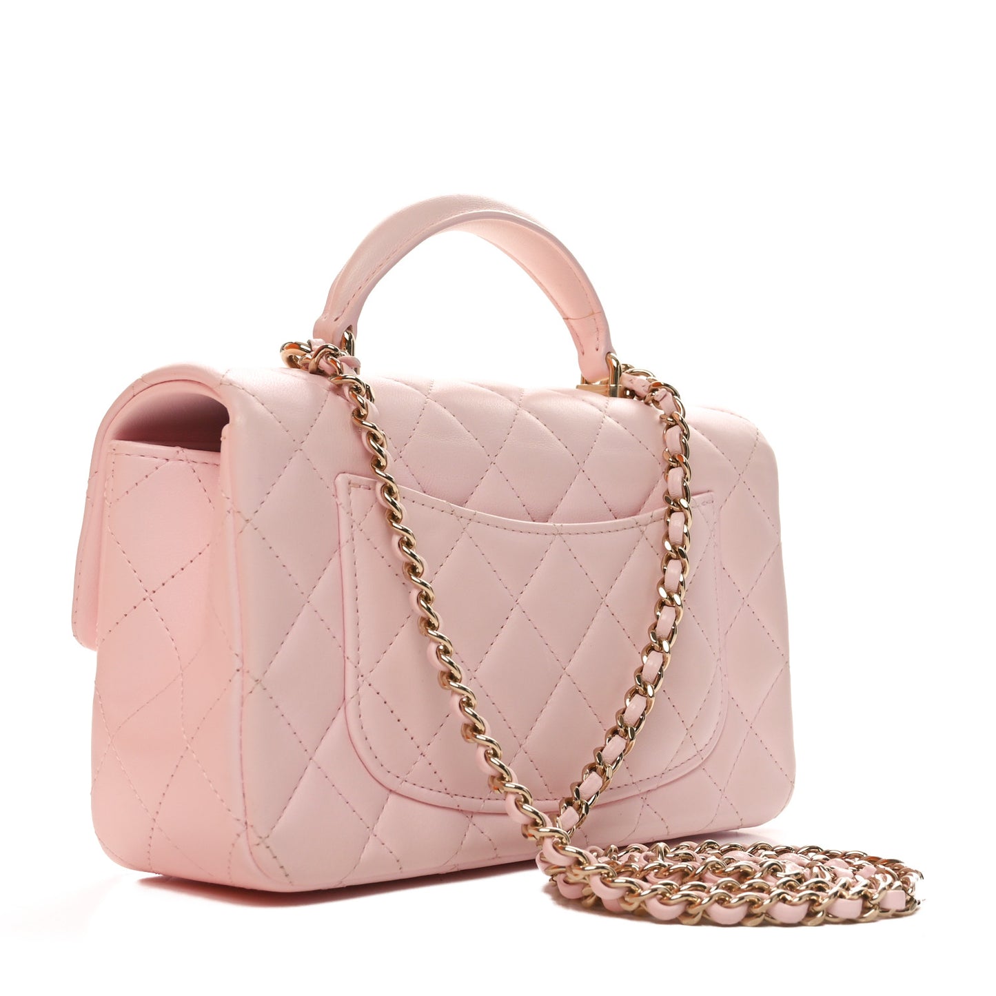Lambskin Quilted Mini Top Handle Rectangular Flap Light Pink