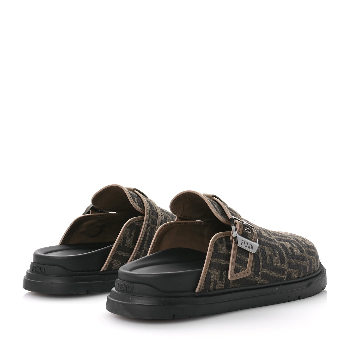 Fabric Jacquard FF 1974 Nappa Mens Sabot Mules 11 Tobacco Black Sand