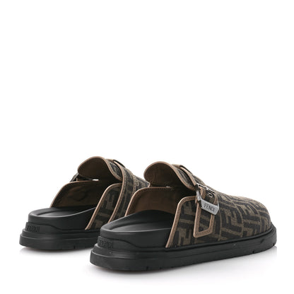 Fendi Fabric Jacquard FF 1974 Nappa Mens Sabot Mules 11 Tobacco Black Sand 4 of 8