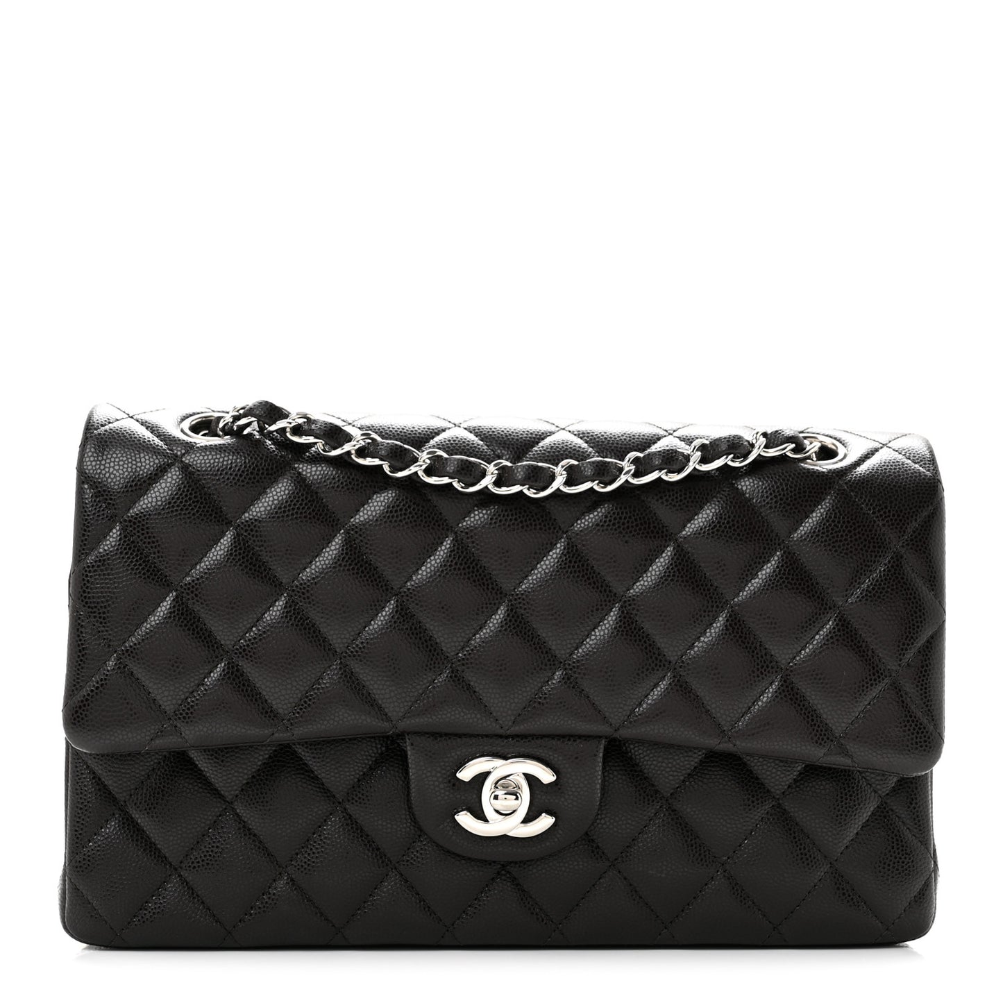 Caviar Quilted Medium Double Flap Brown