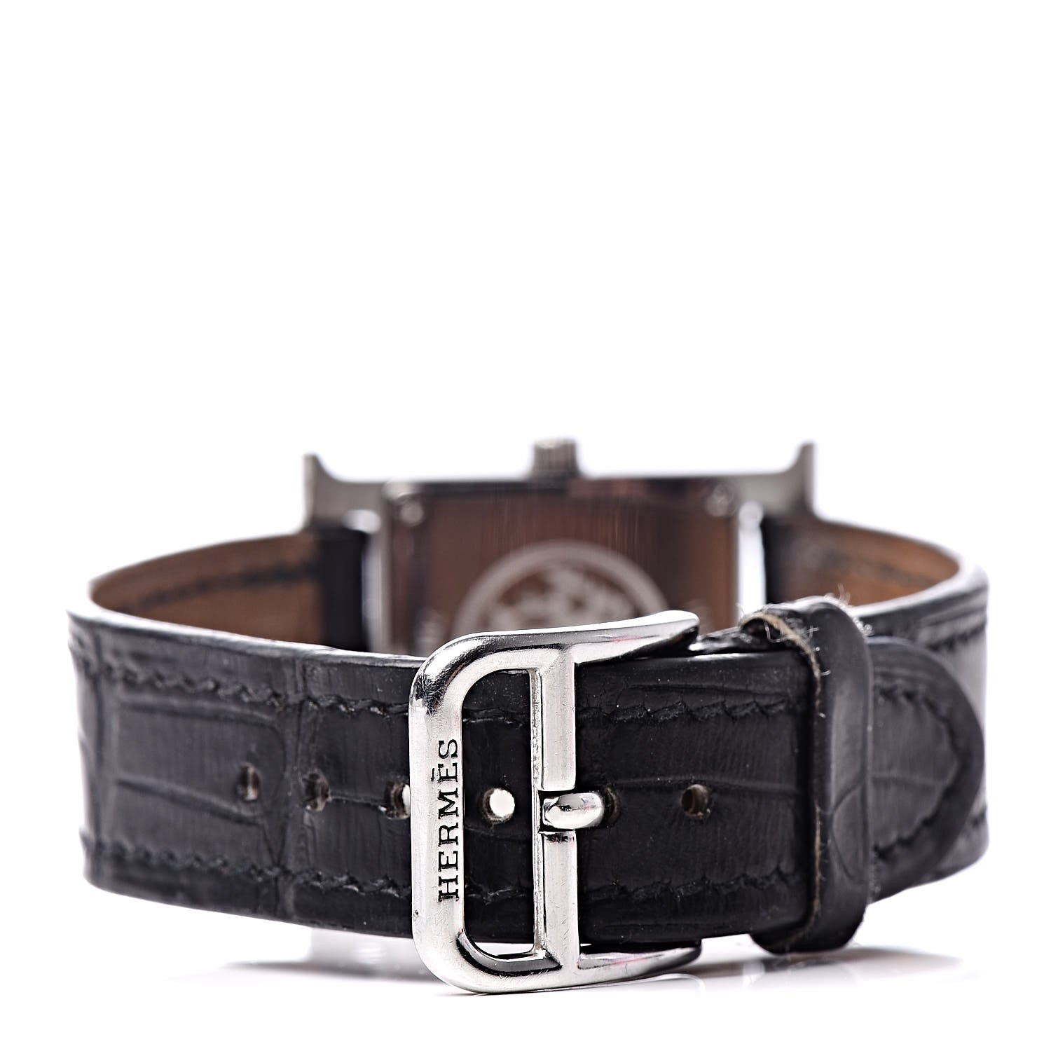 Hermes Stainless Steel Alligator 21mm Heure H Hour Quartz Watch Noir 4 of 10