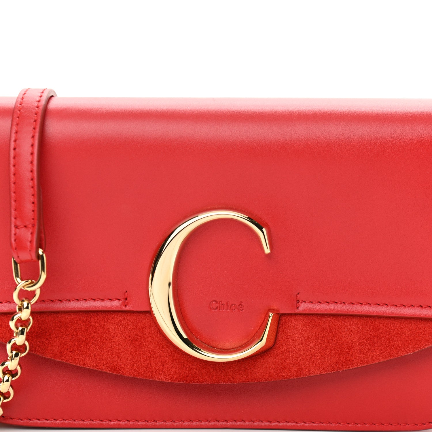 Chloe Calfskin Suede C Clutch With Chain Plaid Red 8 of 10