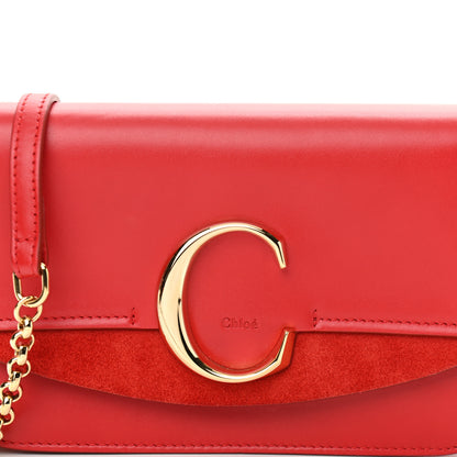 Chloe Calfskin Suede C Clutch With Chain Plaid Red 8 of 10