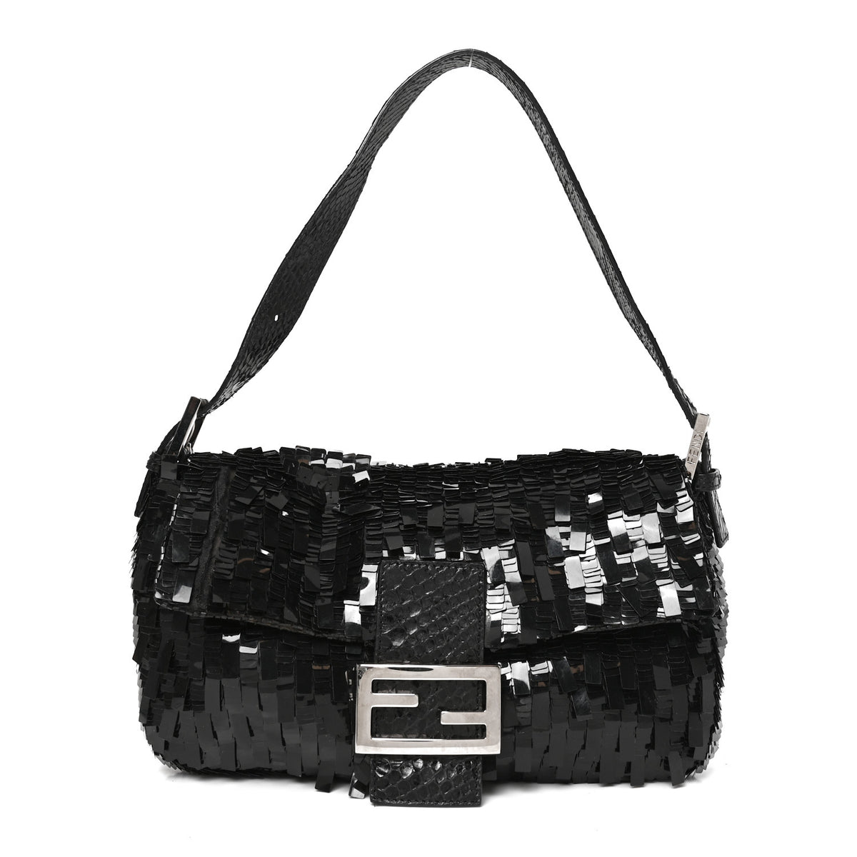 Fendi Sequin Paillettes Snakeskin Baguette Black 1 of 11