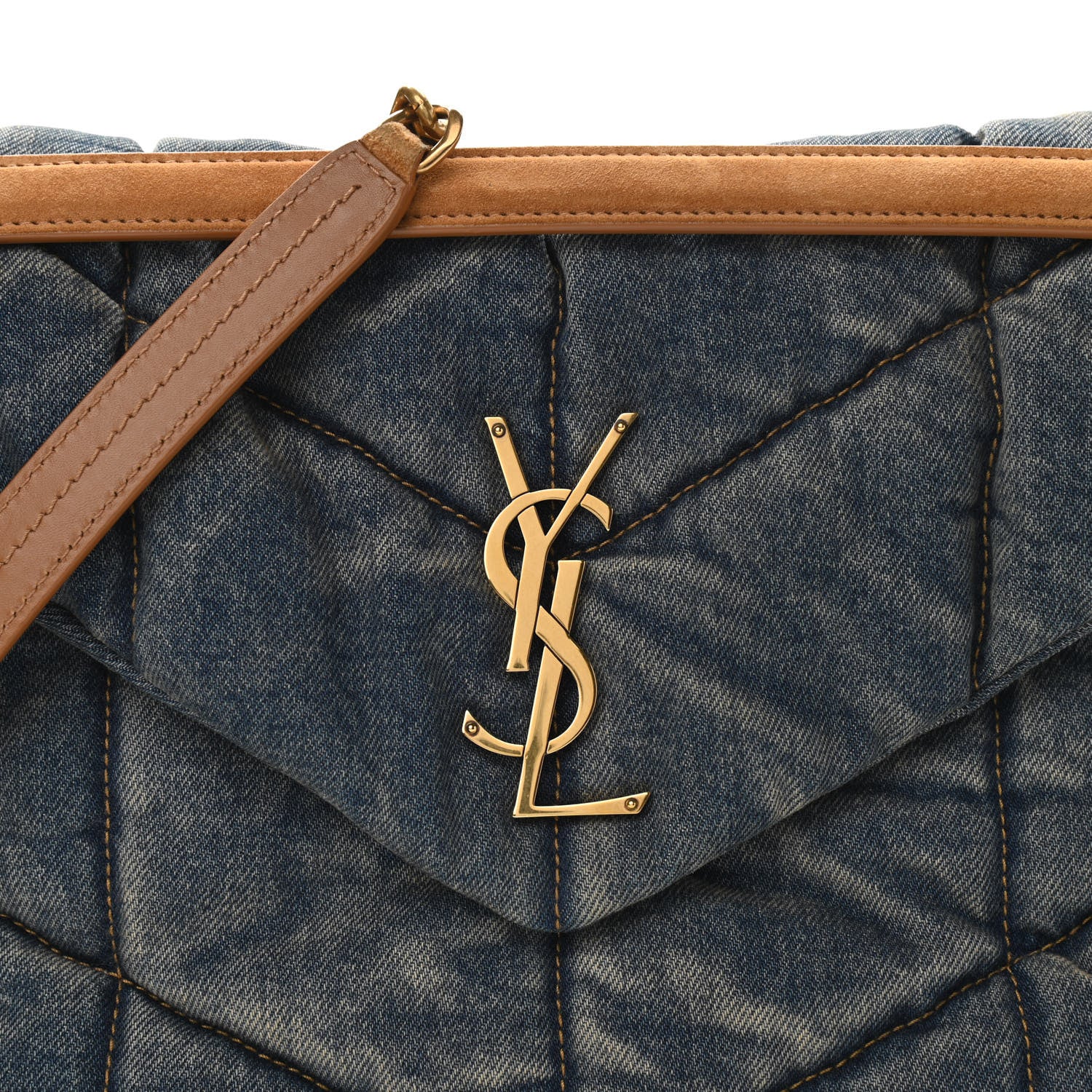 Saint Laurent Denim Quilted Medium Loulou Puffer Monogram Chain Satchel Blue Cinnamon 7 of 10