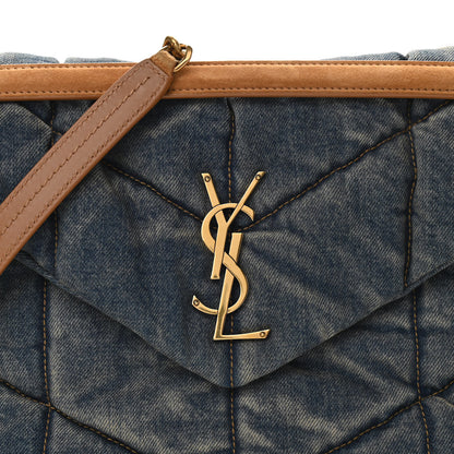 Saint Laurent Denim Quilted Medium Loulou Puffer Monogram Chain Satchel Blue Cinnamon 7 of 10