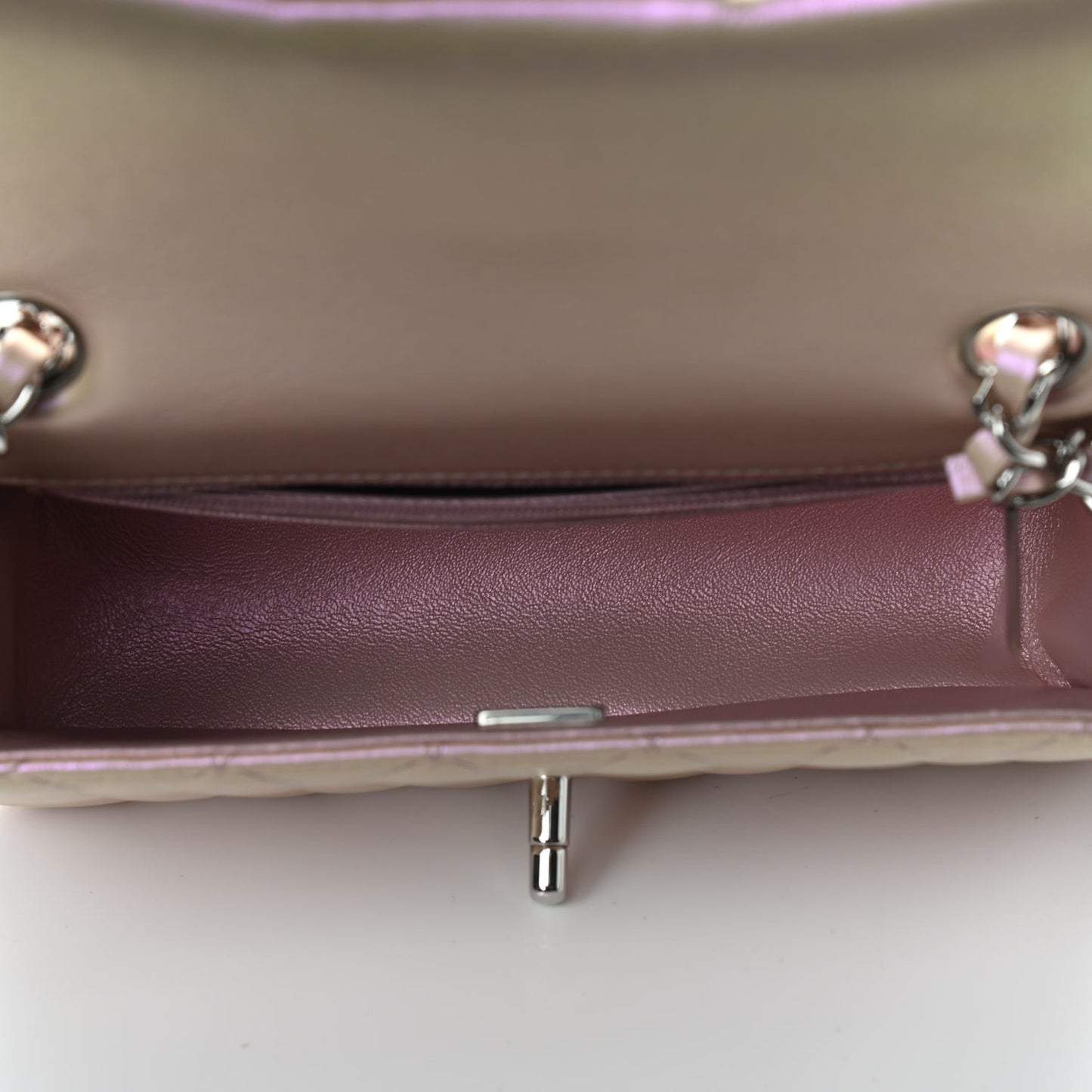 Iridescent Calfskin Quilted Mini Rectangular Flap Pink