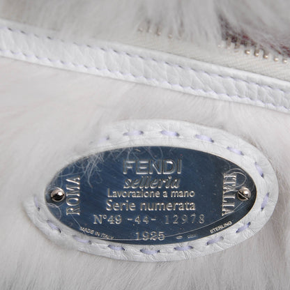 Fendi Calfskin Romano Lamb Fur Crocodile Selleria Monster Eyes Large Peekaboo Iconic Satchel Grey 7 of 10