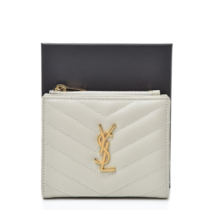 Saint Laurent Grain De Poudre Matelasse Chevron Monogram Zipped Card Case Crema Soft 11 of 11