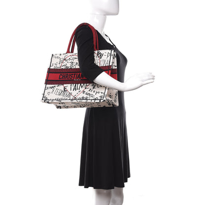 Christian Dior Canvas Embroidered Medium Dioramour Graffiti Book Tote Latte Multicolor 2 of 10