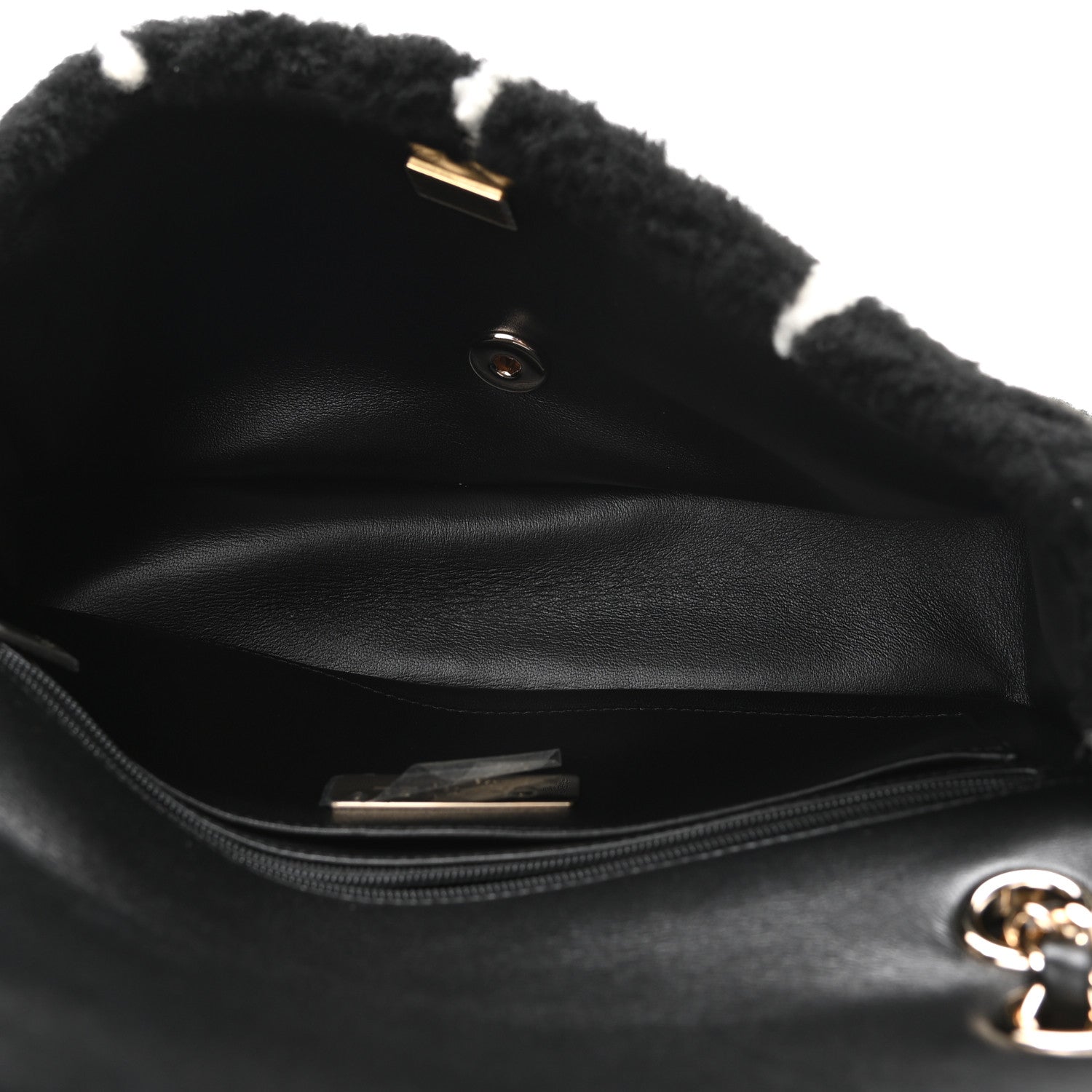 Chanel Shearling Lambskin Large Fluffy Tartan Single Flap Black White 5 of 11