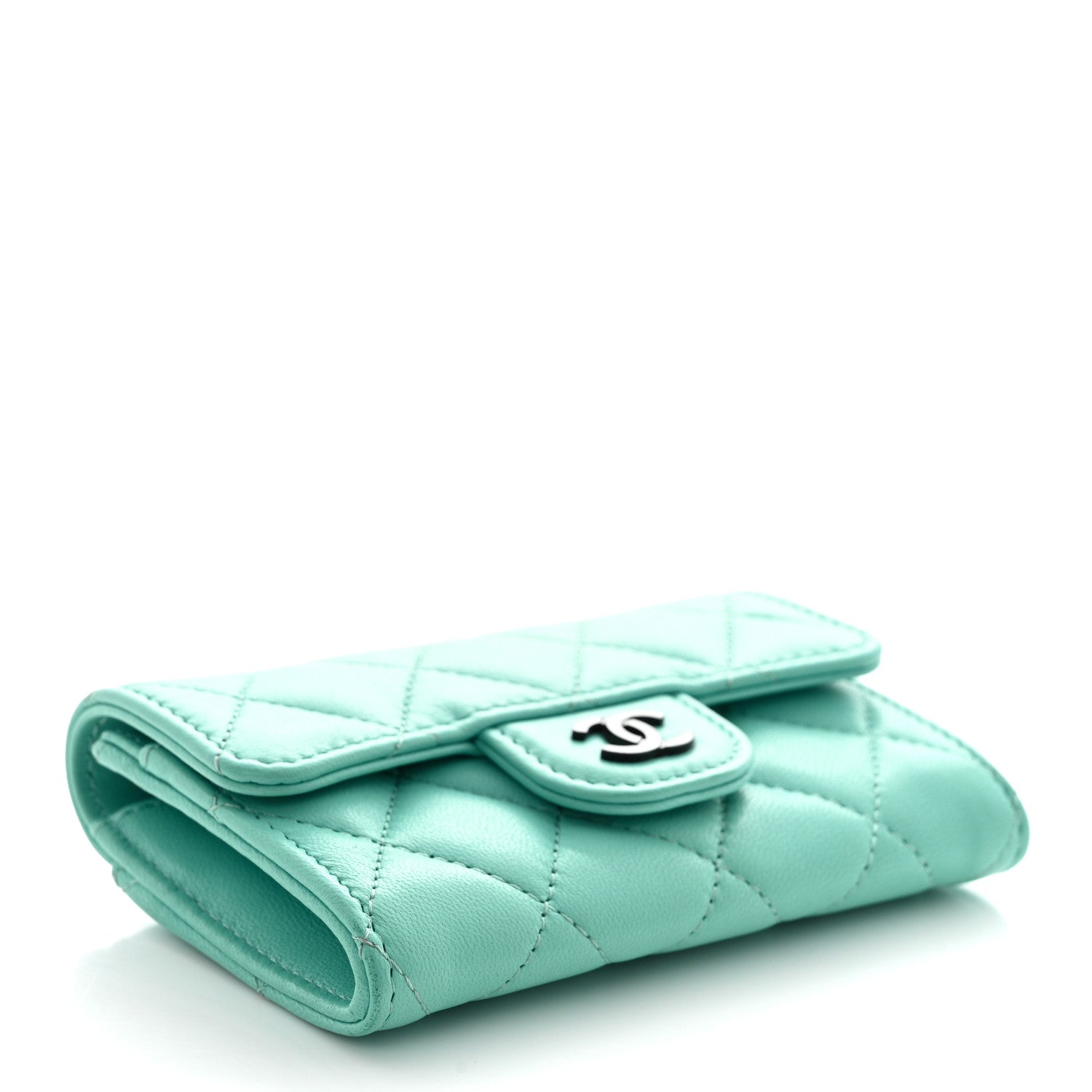 Chanel Lambskin Quilted Flap Card Holder Wallet Turquoise 4 of 12