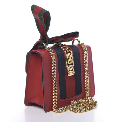 Gucci Calfskin Mini Sylvie Chain Shoulder Bag Hibiscus Red 3 of 14