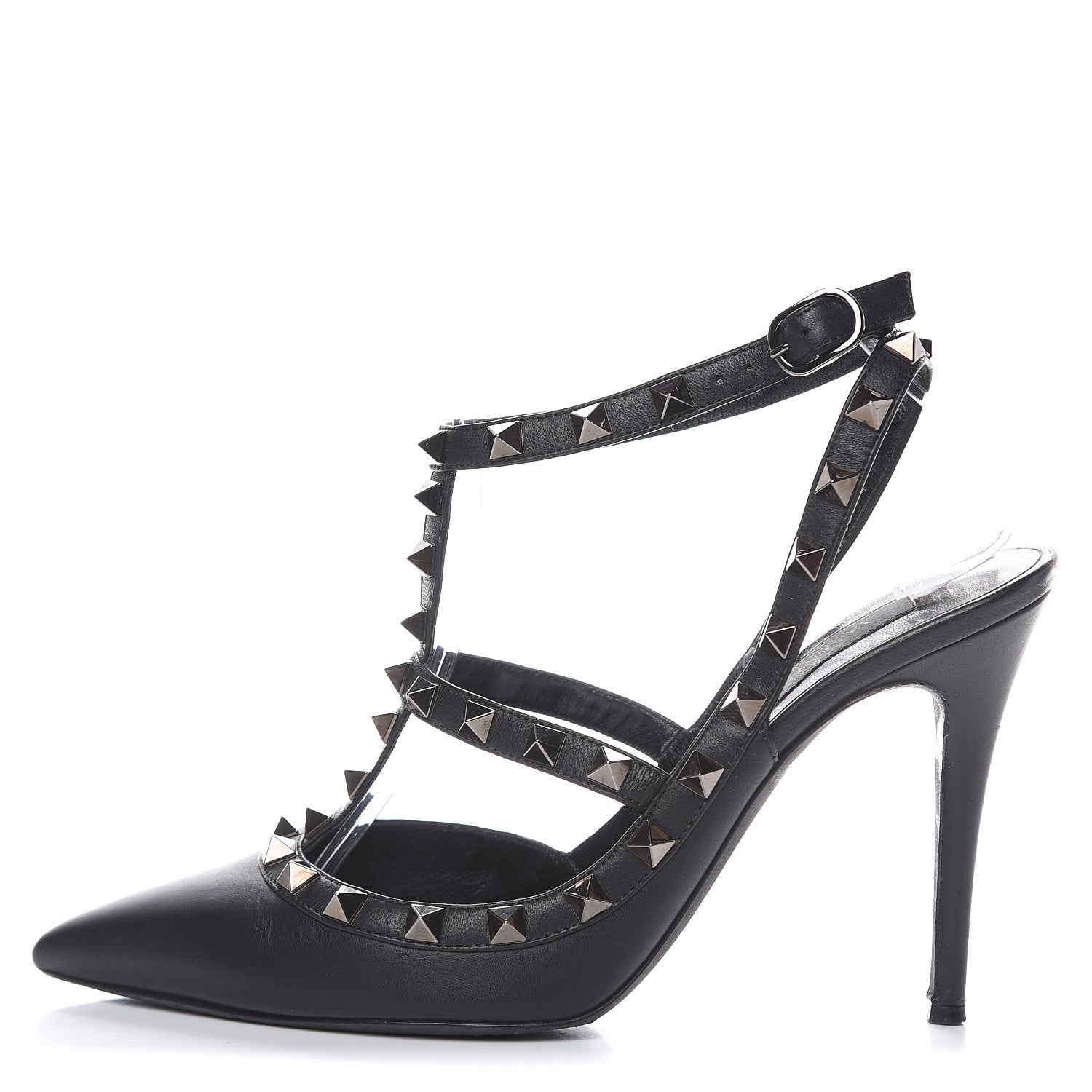 Valentino Garavani Calfskin Nappa Rockstud Ankle Strap 100mm Pumps 37.5 Black 1 of 10