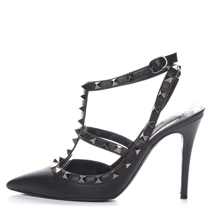 Valentino Garavani Calfskin Nappa Rockstud Ankle Strap 100mm Pumps 37.5 Black 1 of 10