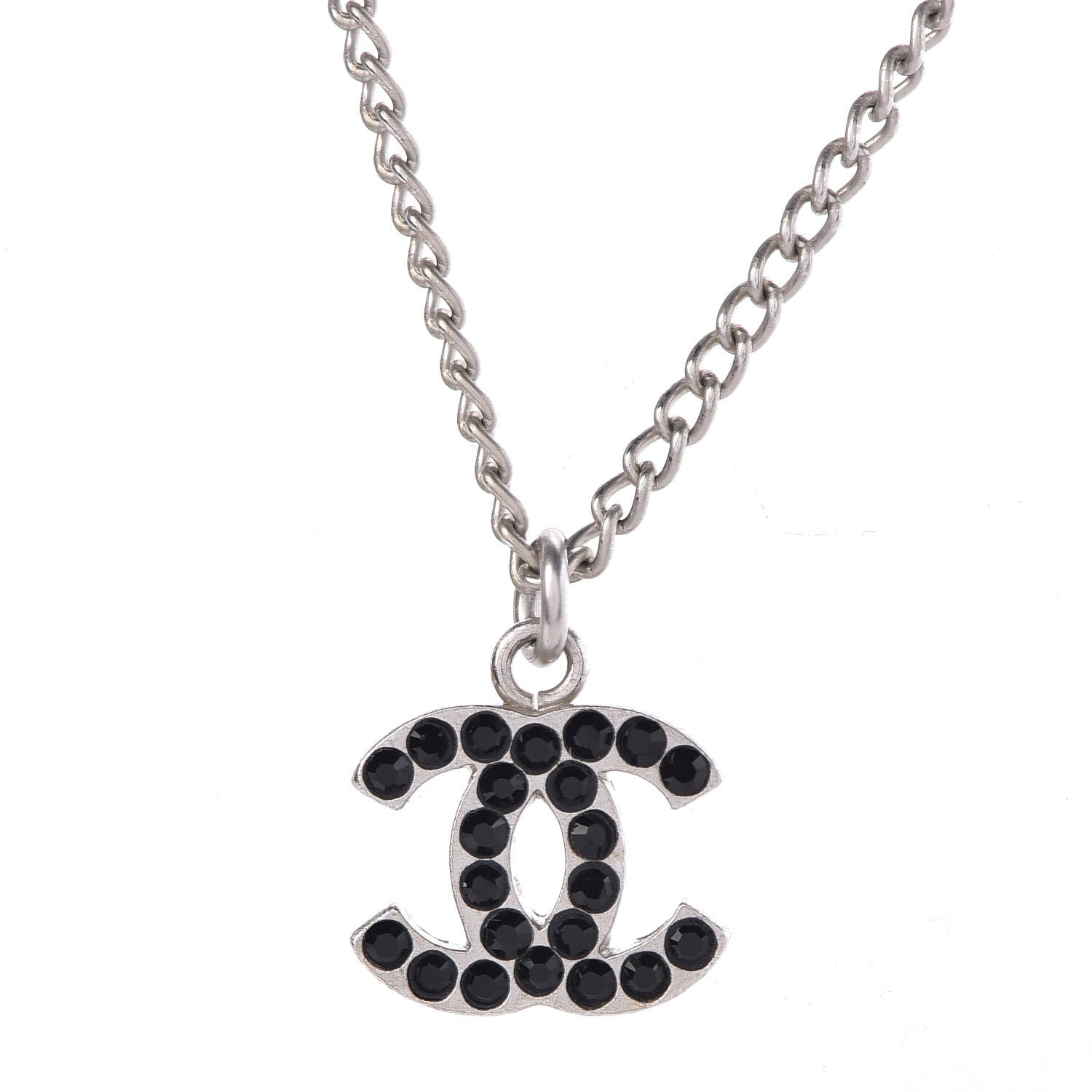 Chanel Crystal CC Necklace Silver Black 4 of 5