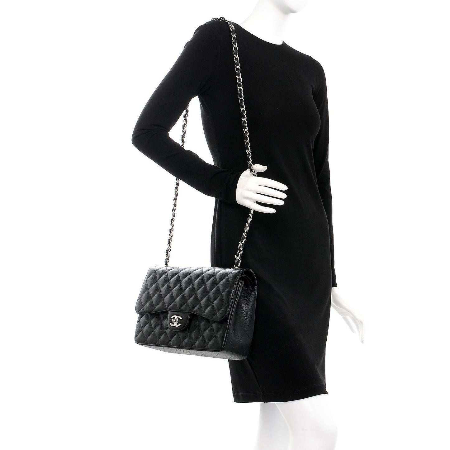 Caviar Quilted Jumbo Double Flap Black