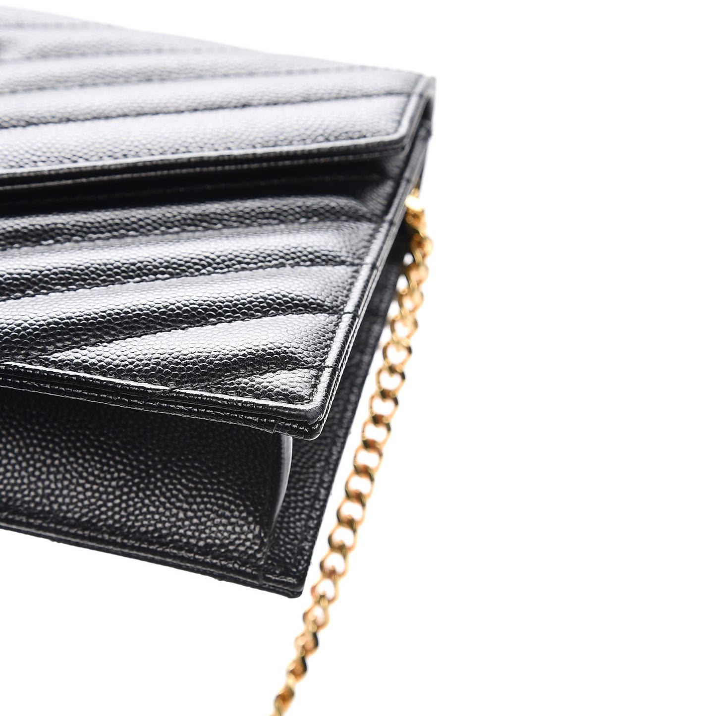 Grain De Poudre Matelasse Chevron Monogram Envelope Chain Wallet Black