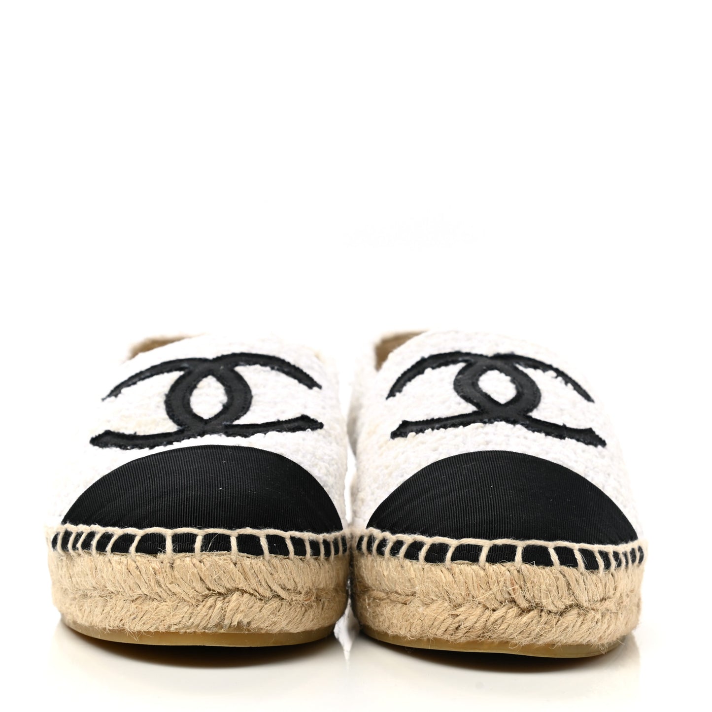 Tweed Grosgrain CC Espadrilles 36 White Black
