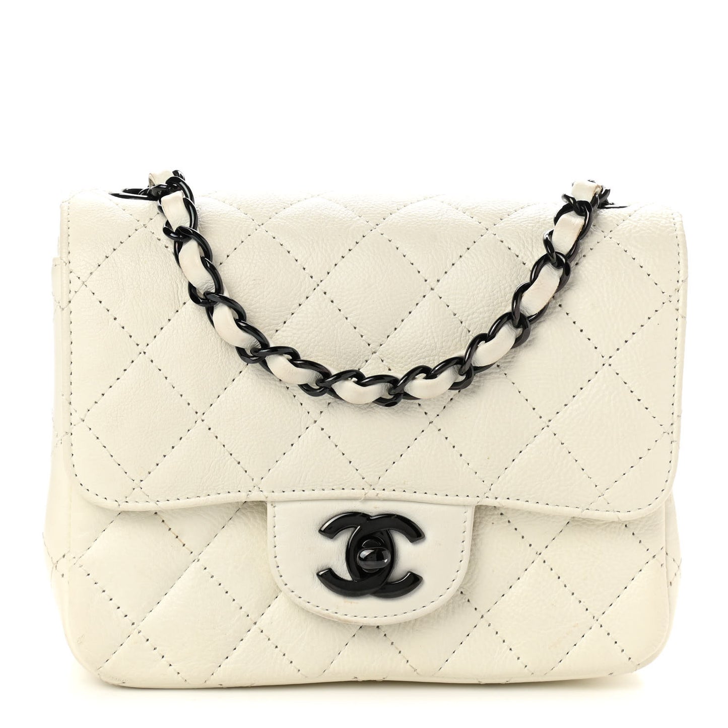 Crumpled Calfskin Quilted Mini Square Flap White
