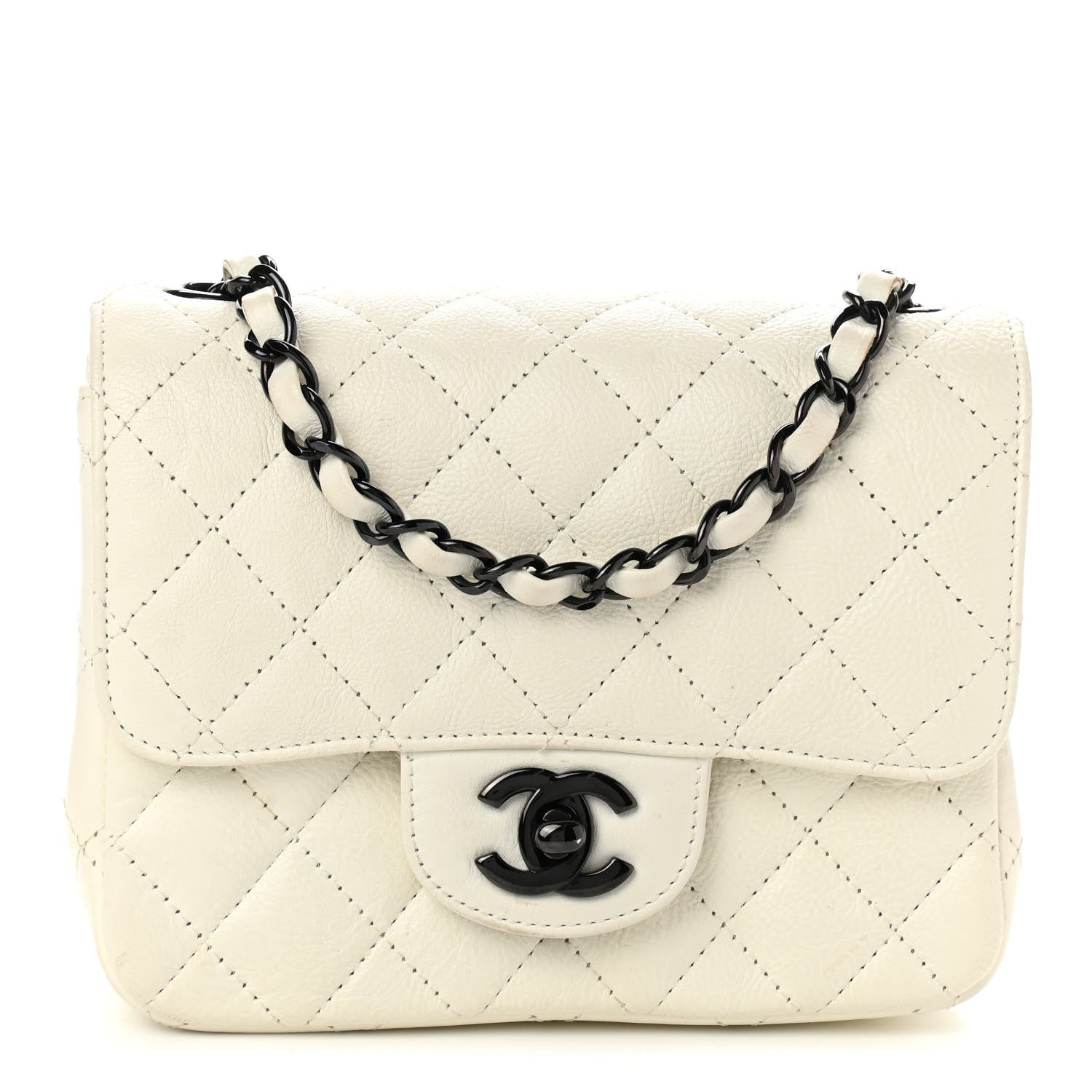 Chanel Crumpled Calfskin Quilted Mini Square Flap White 1 of 14