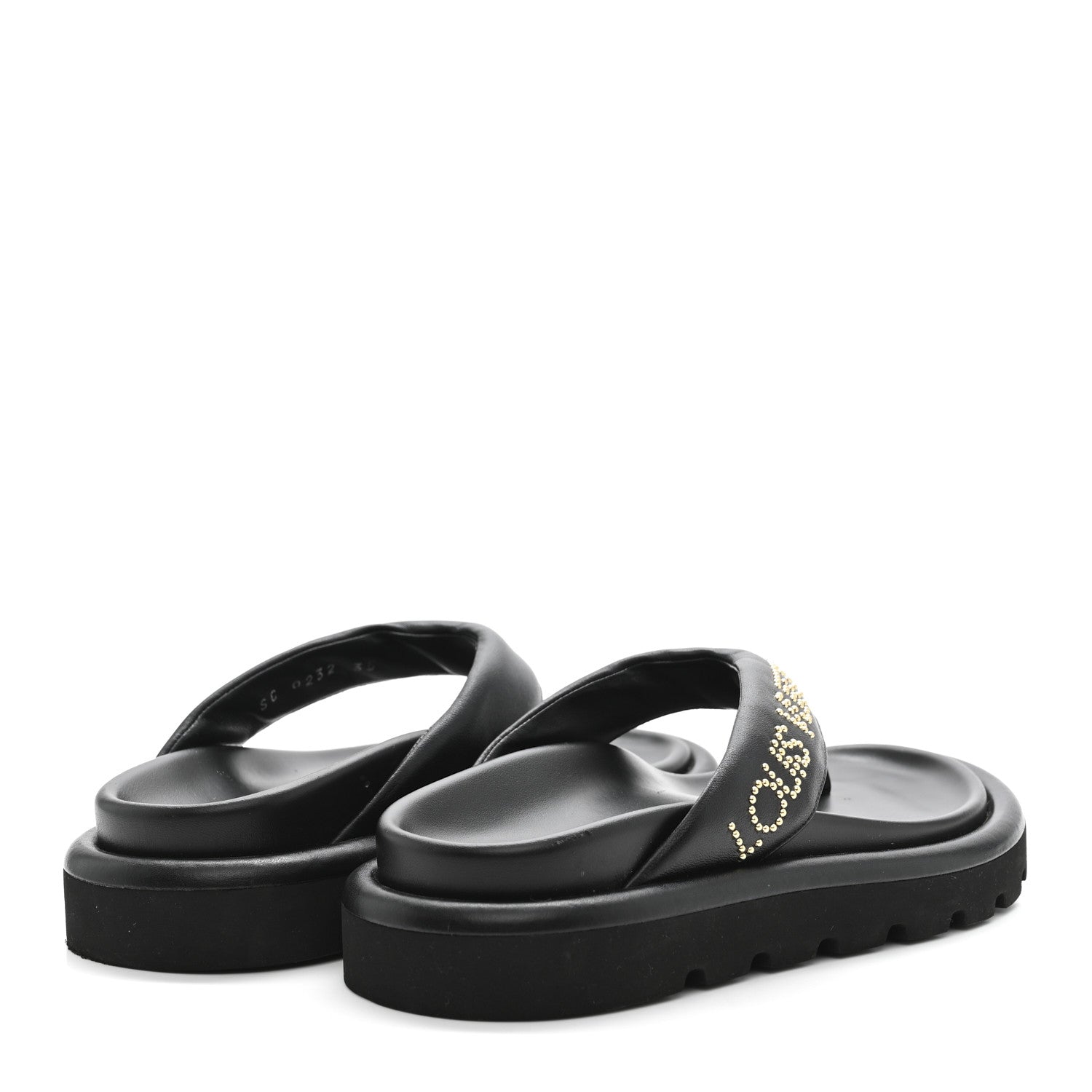 Louis Vuitton Calfskin Logo Studded Pillow Flat Thong Sandals 35 Black 5 of 9