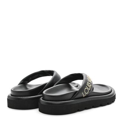 Louis Vuitton Calfskin Logo Studded Pillow Flat Thong Sandals 35 Black 5 of 9