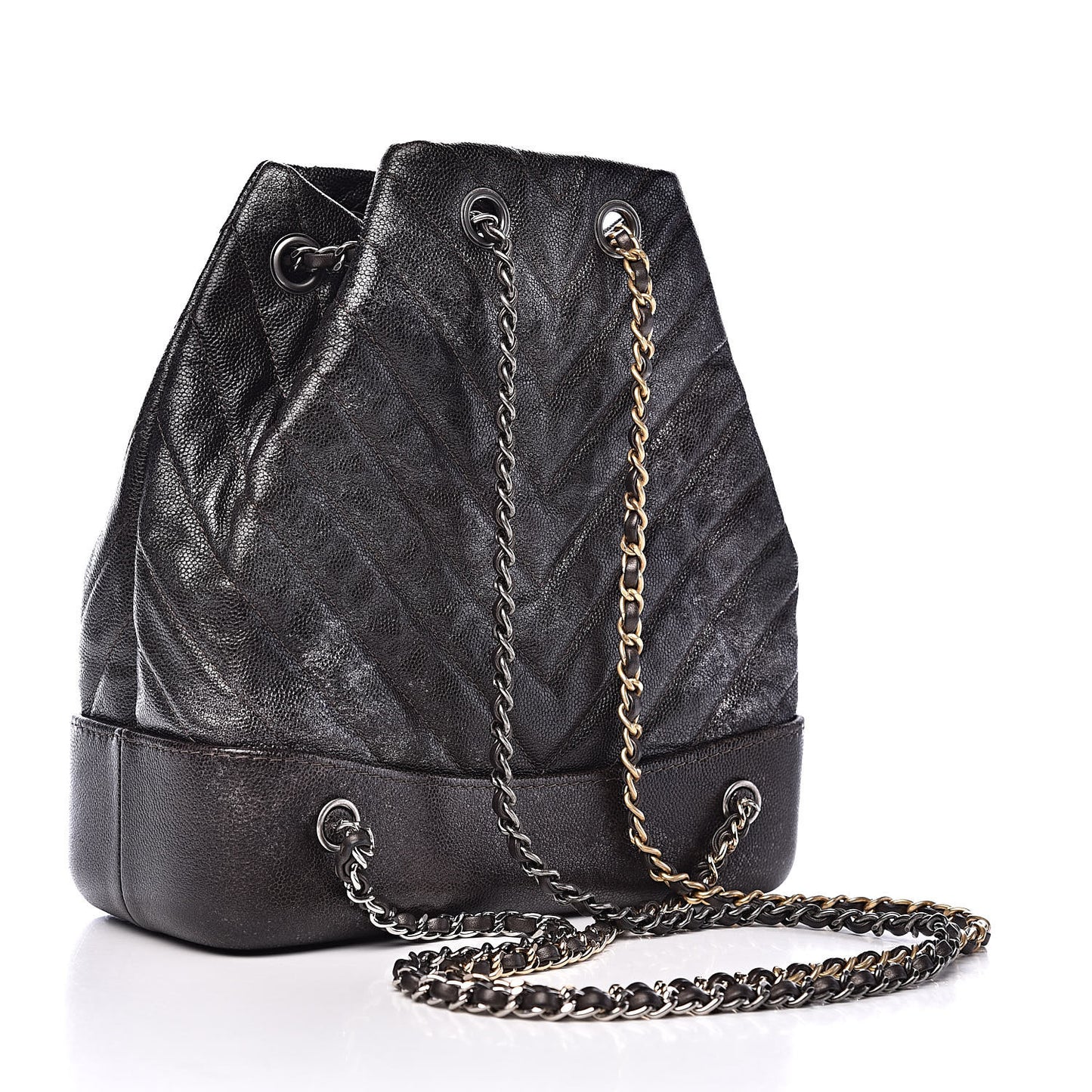 Metallic Grained Goatskin Gabrielle Backpack Dark Silver Gold