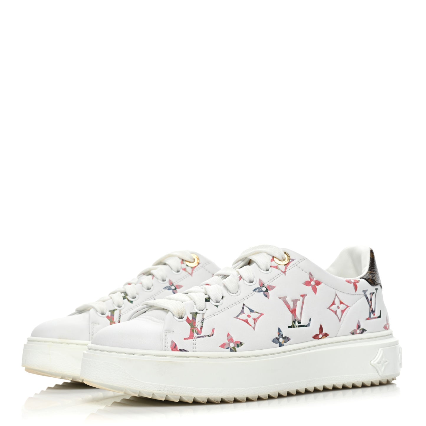 Lambskin Embossed Floral Monogram Time Out Sneakers 38 White