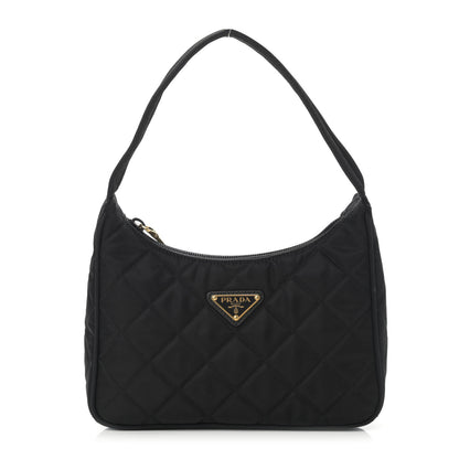 Prada Tessuto Nylon Stitched Shoulder Bag Black 1 of 12