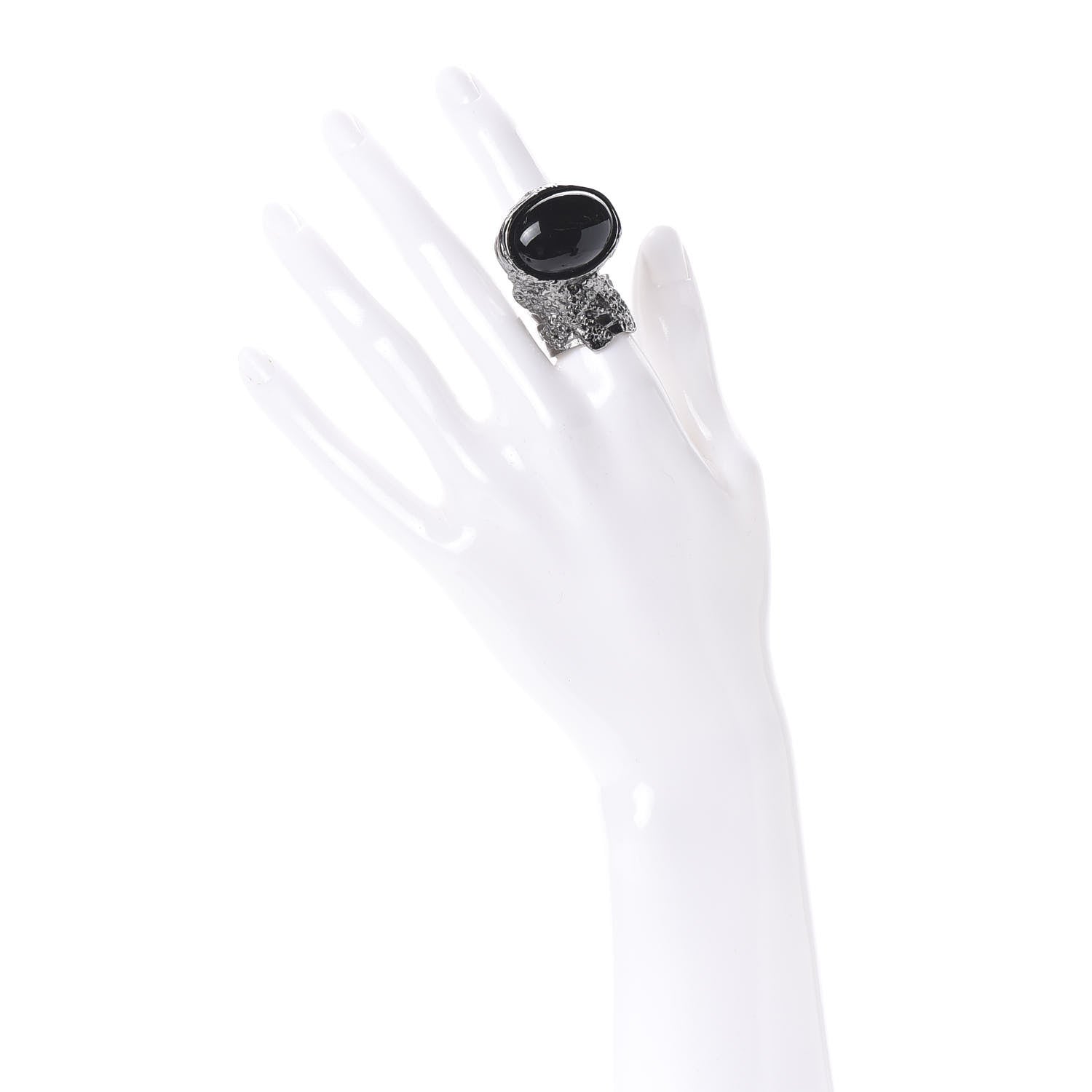 Saint Laurent Glass Cabochon Gunmetal Arty Ovale Ring 6 Black 2 of 6