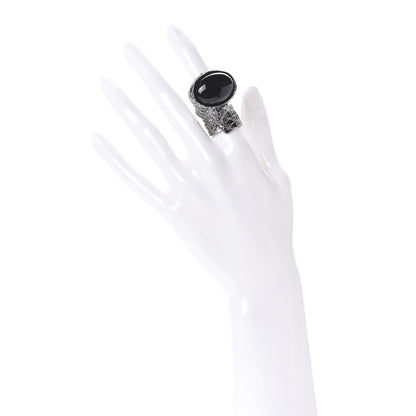 Saint Laurent Glass Cabochon Gunmetal Arty Ovale Ring 6 Black 2 of 6
