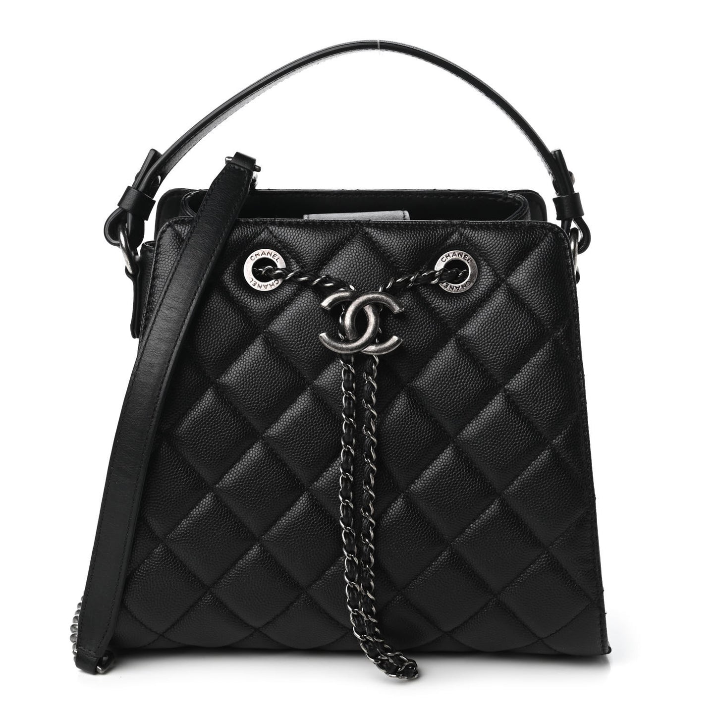 Caviar Quilted Small CC Bucket Bag Black